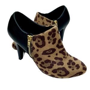 Dexflex Comfort Women's Leopard Heeled Side Zip Ankle Vegan Booties Size 7